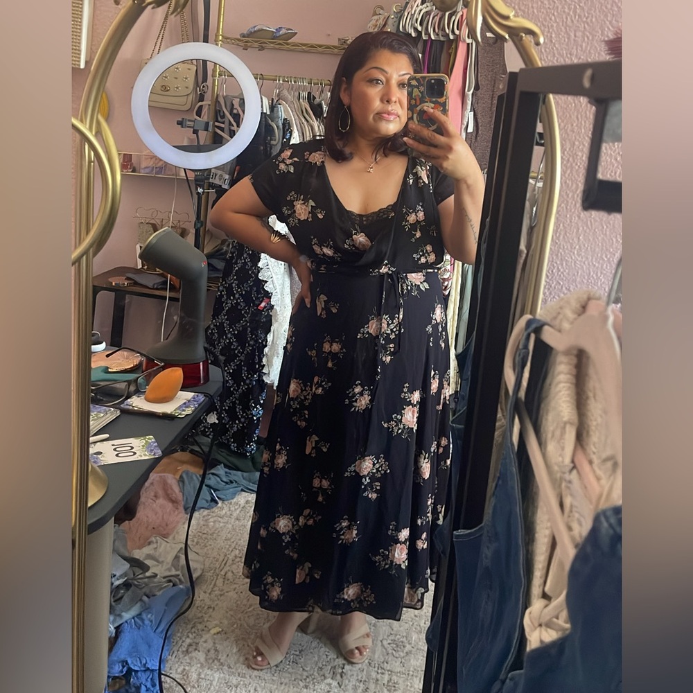 Reformation wrap floral Black Maxi Dress